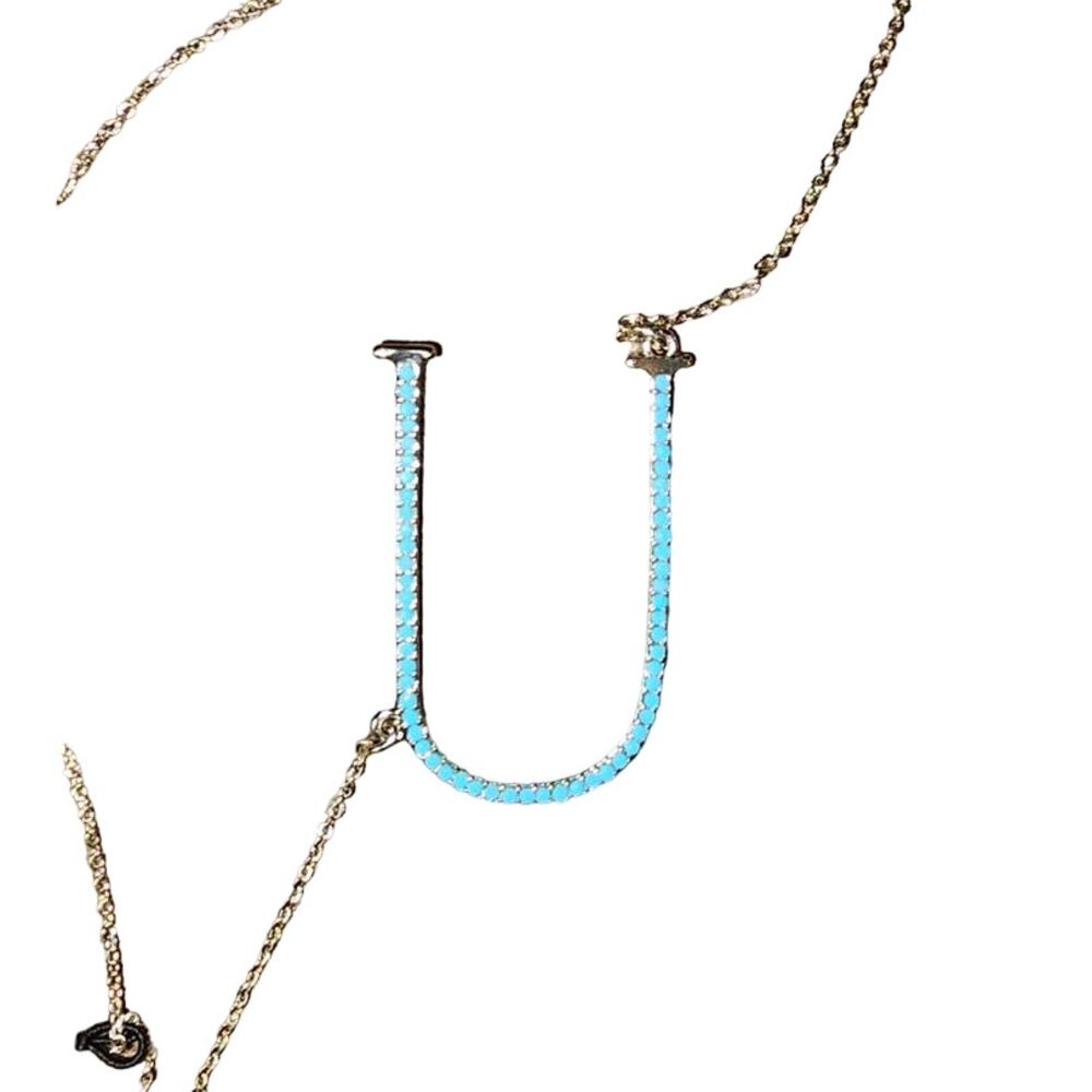 New Anthropologie BETH WARD Pave Monogram Necklace "U" $48